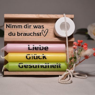 Gießkeramik Handmade Tischdeko Geschenk Stabkerzen Kerzenhalter Nimm dir was du brauchst Kunstblumen Trostspender Trostgeschenk