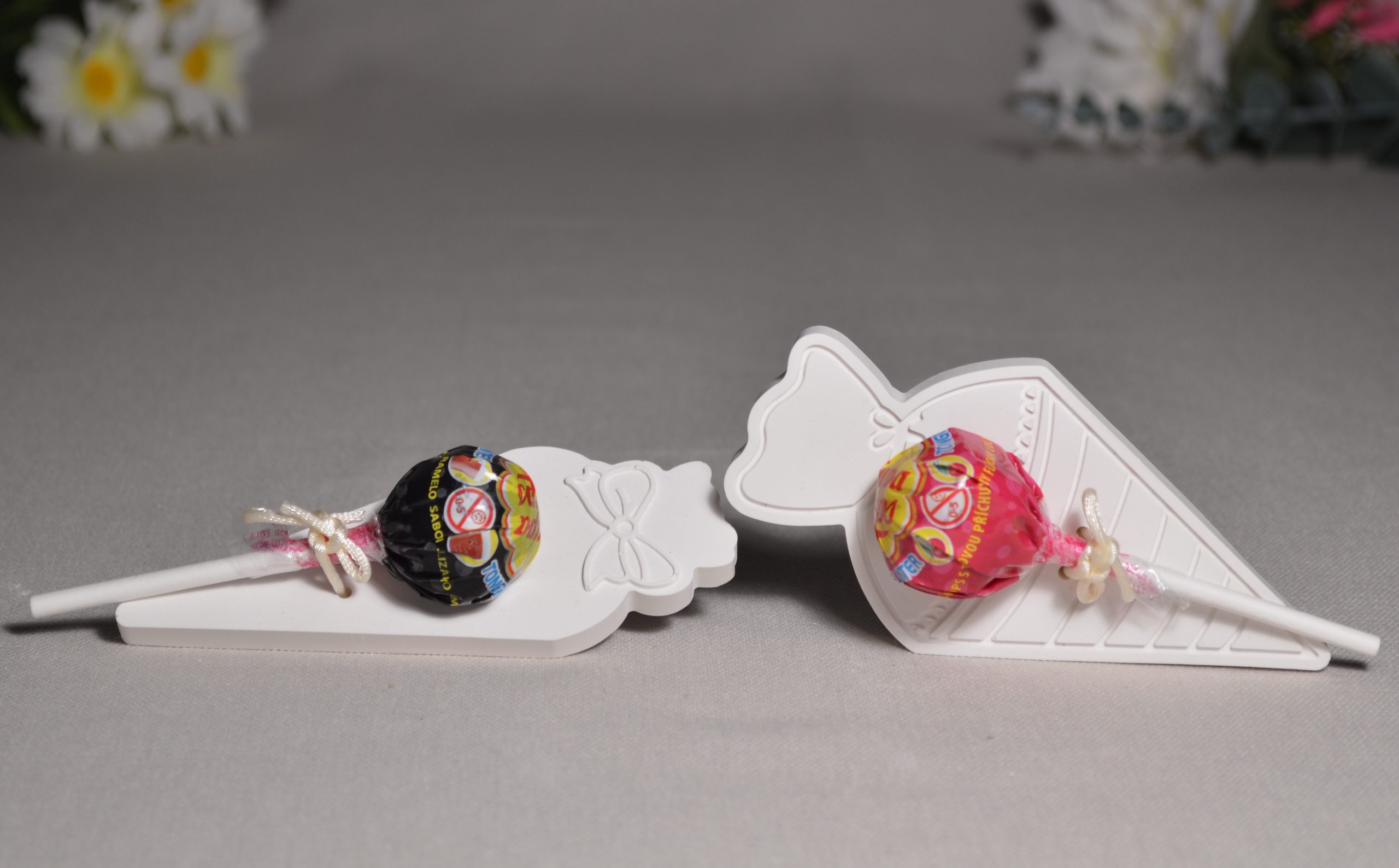 2er Set Schultüte weiss mit Lutscher