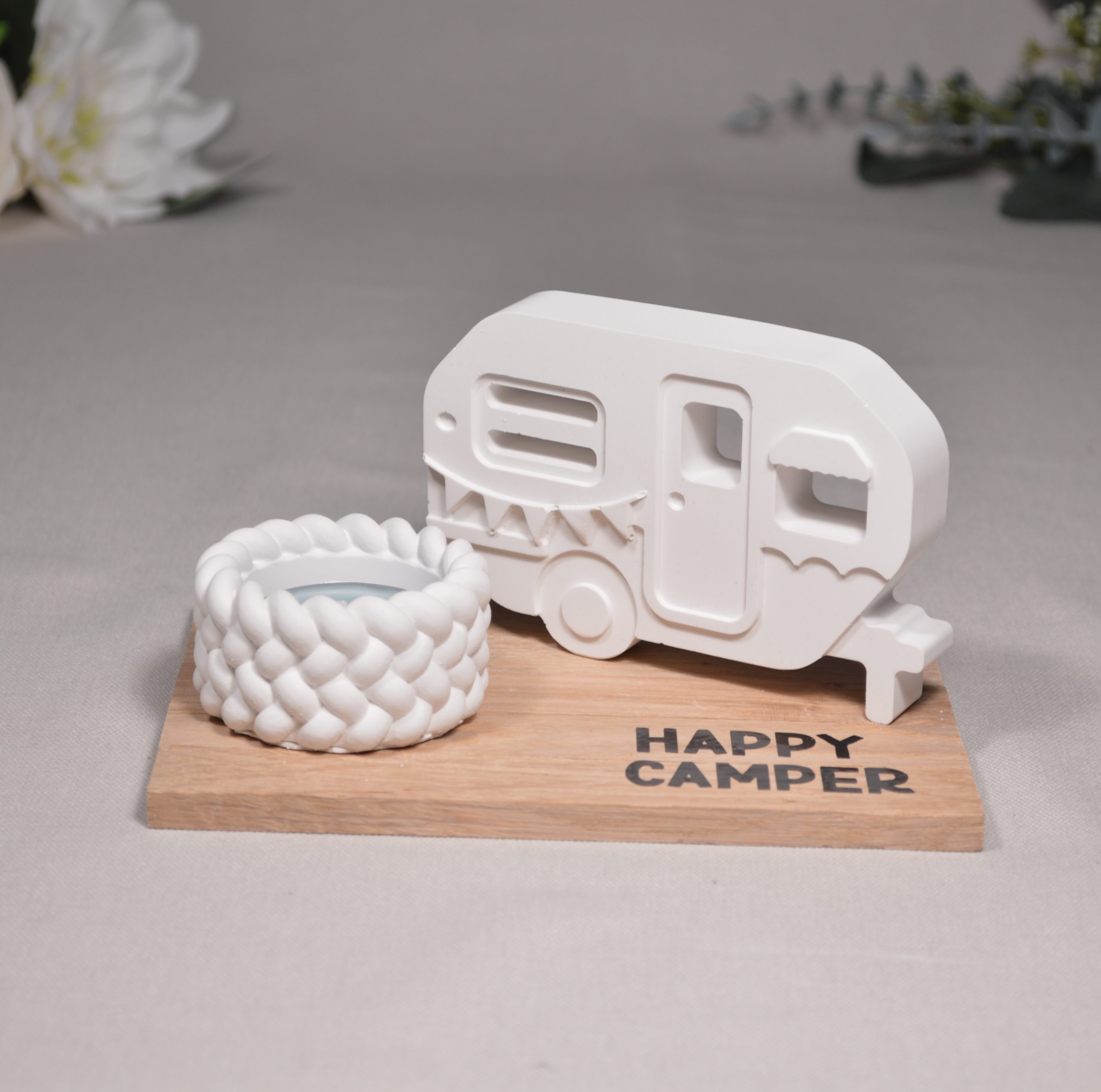 Gießkeramik Handmade Wohnwagen Kerzenhalter Teelichthalter Happy Camper Tischdeko Camping Geschenk Geburtstagsgeschenk