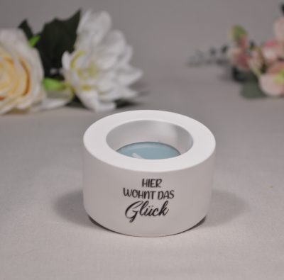 Teelichthalter Hier wohnt das Glück
