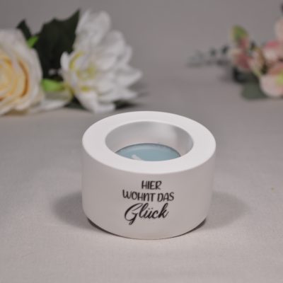 Teelichthalter Hier wohnt das Glück