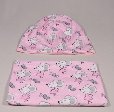 Mütze Loopschal Set personalisiert Maus rosa