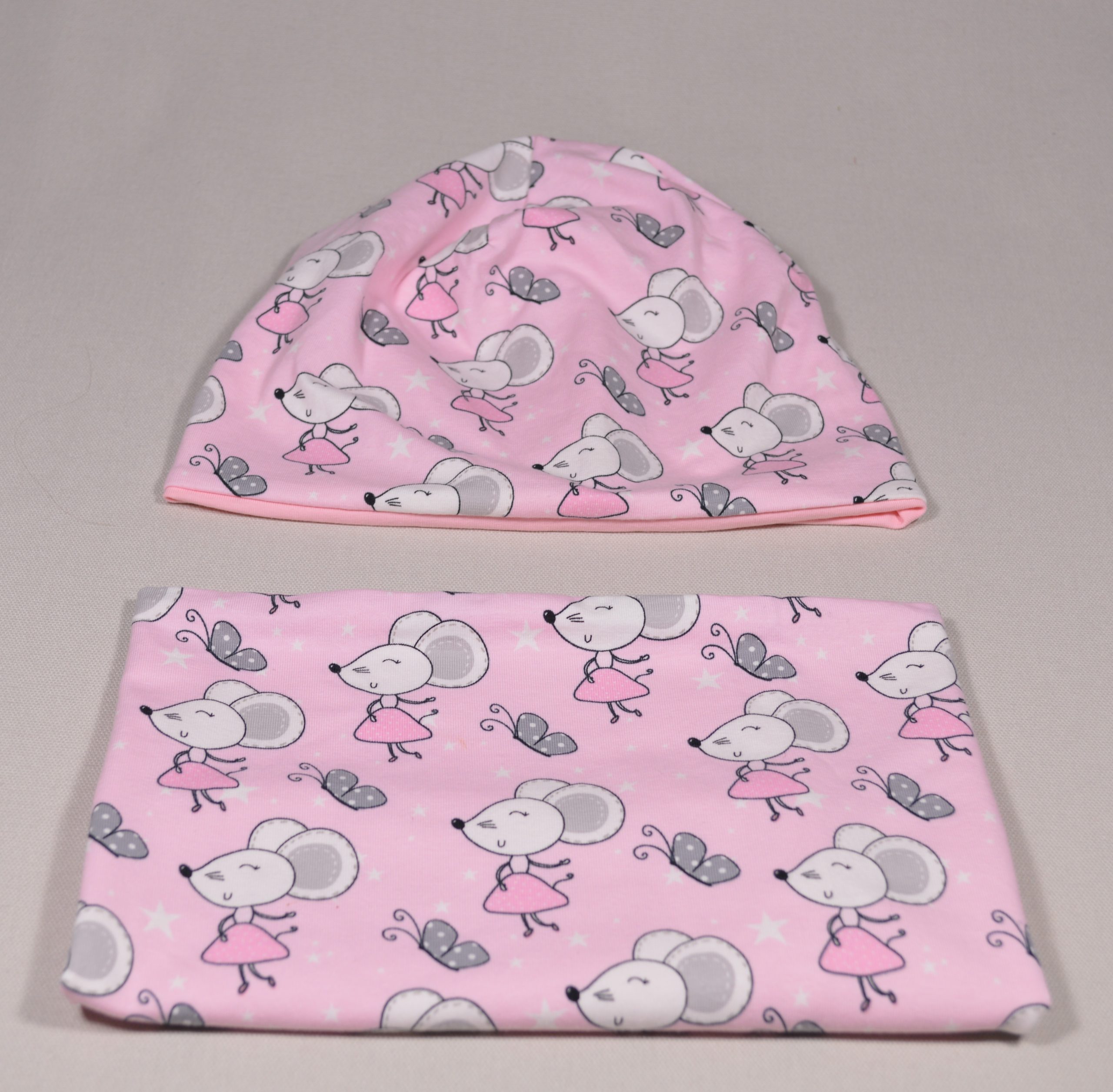 Mütze Loopschal Set personalisiert Maus rosa