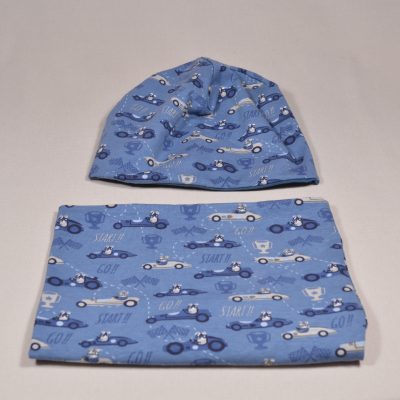 Mütze Loopschal Jungen Autos Maus blau Set