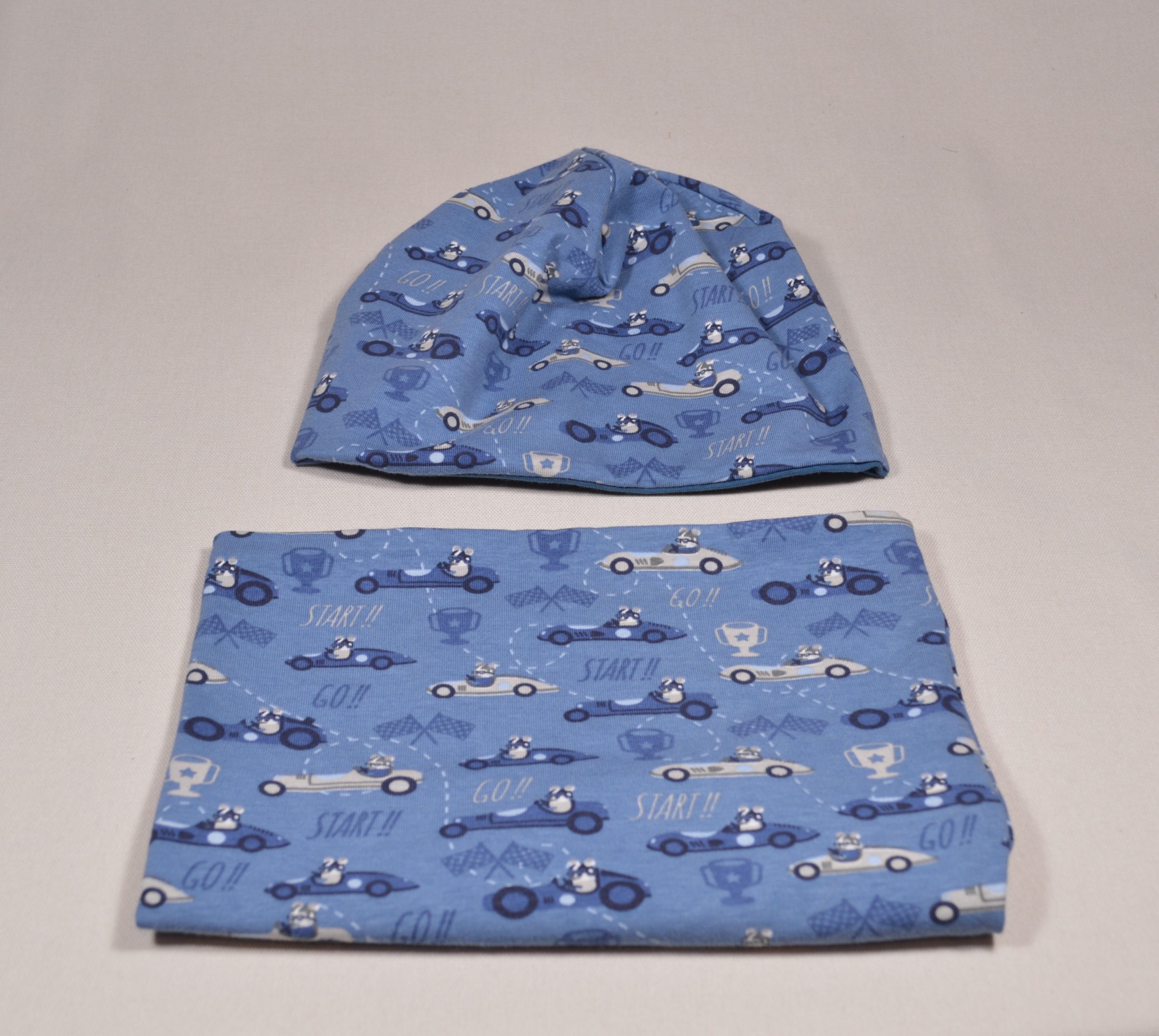 Mütze Loopschal Jungen Autos Maus blau Set